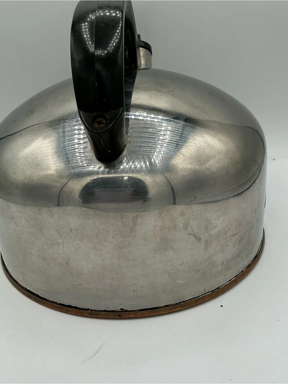 Vintage Revere Ware Whistling Tea Kettle Copper Bottom Stainless Steel 8 cup USA